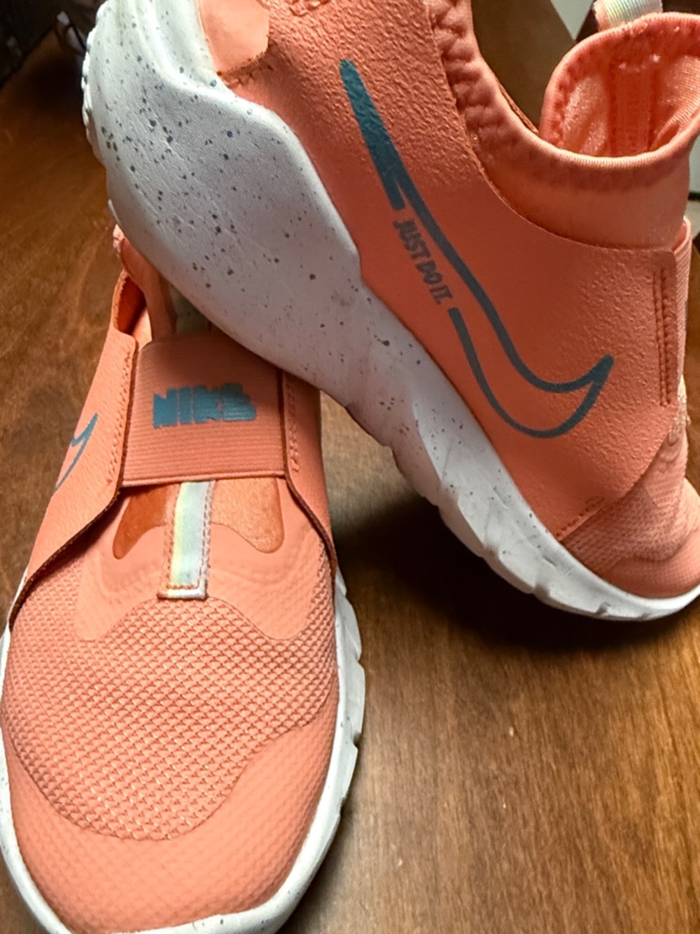 Nike Kids Coral Slip-On Sneakers with Blue Accents